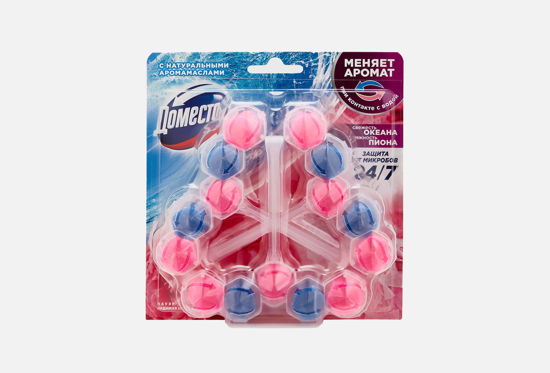 

Туалетный блок для унитаза ДОМЕСТОС, Свежесть океана и нежность пиона 3 шт