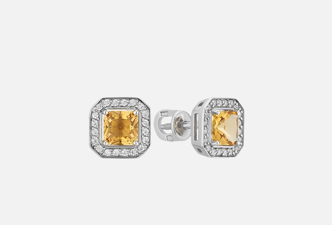 Изображение товара Серьги-пусеты серебряные с цитрином и фианитами Pepela Jewelry