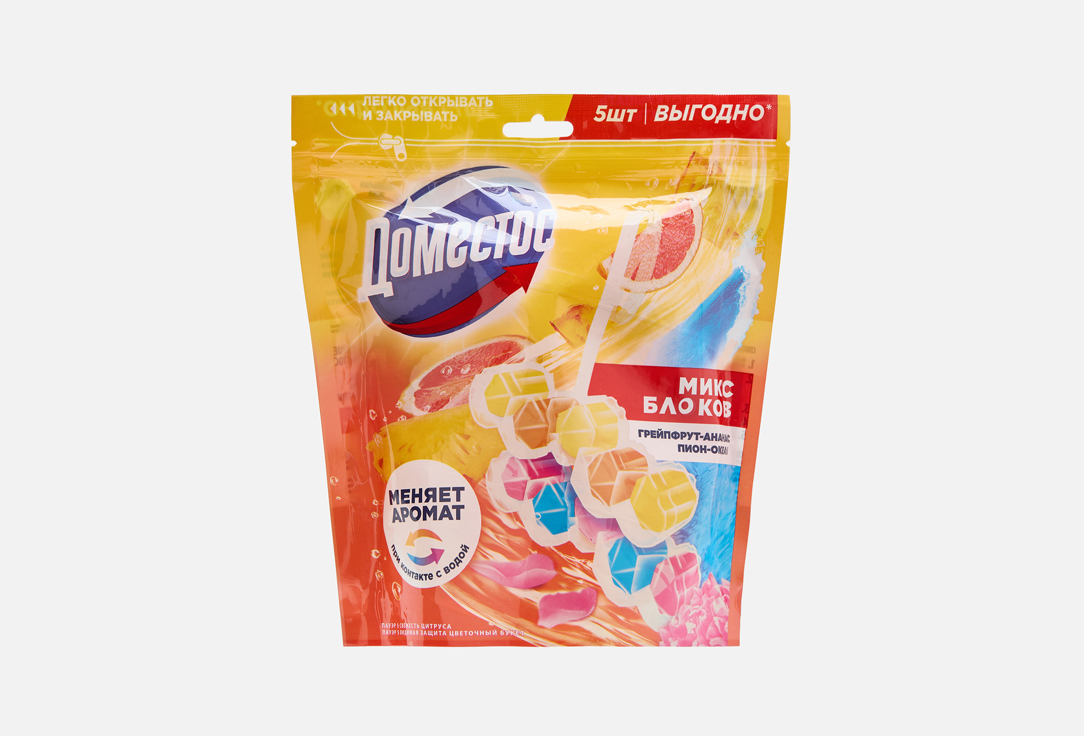 

Набор туалетных блоков для унитаза ДОМЕСТОС, Свежесть цитруса + цветочный букет 5 шт