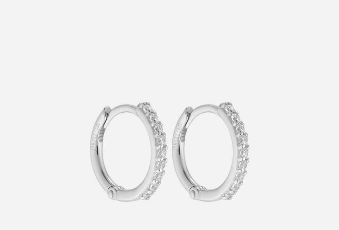 Изображение товара Серебряные серьги кольца с фианитами 925 пробы покрытые родием для женщин