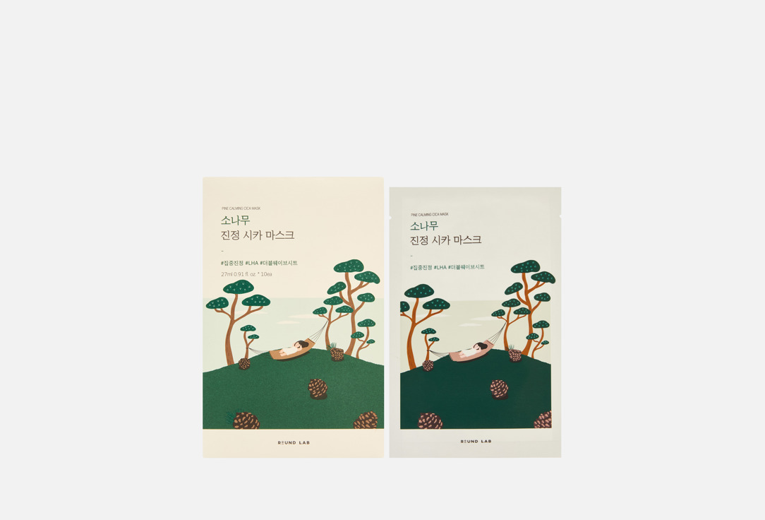 

набор Успокаивающих тканевых масок для чувствительной кожи лица ROUND LAB, PINE CALMING CICA 10 шт