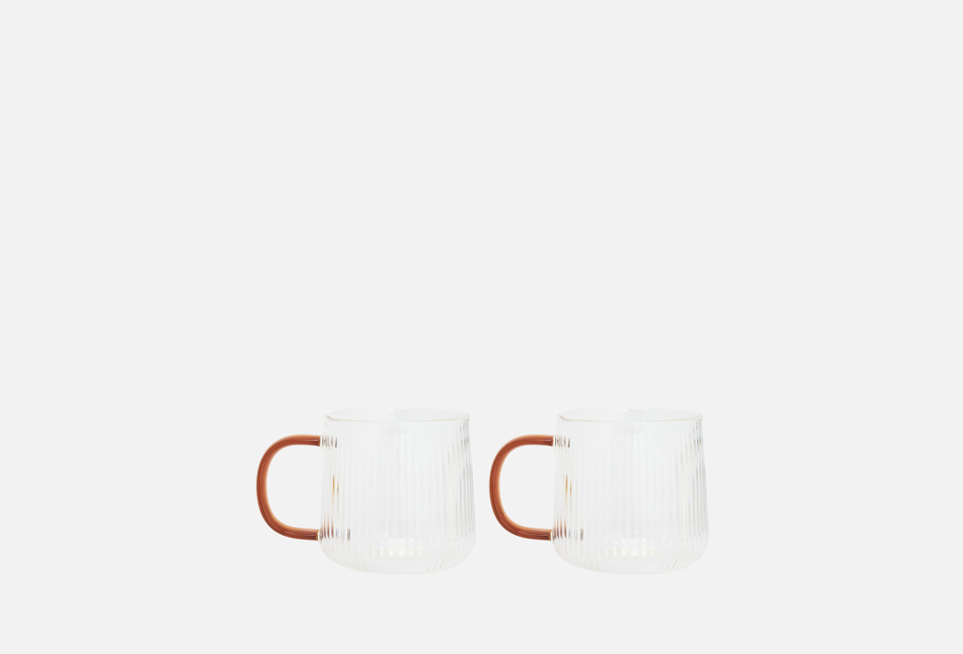 Изображение товара Набор кружек LUCKY Гофре, прозрачный с ручкой винного цвета