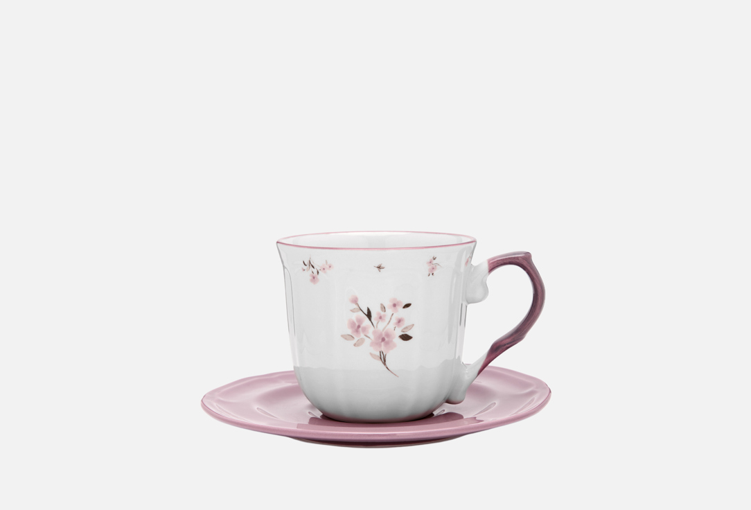 

Чайная пара с блюдцем DENASTIA, Принт, Vintage, цветочный принт, белый с фиолетовой каймой 1 пар