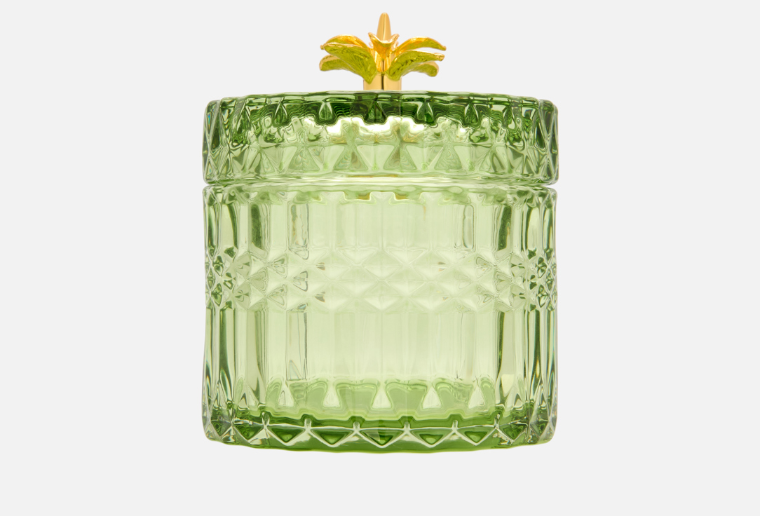 Изображение товара Стеклянная шкатулка Вещицы 9х9х10 зеленая с ручкой из лепестков