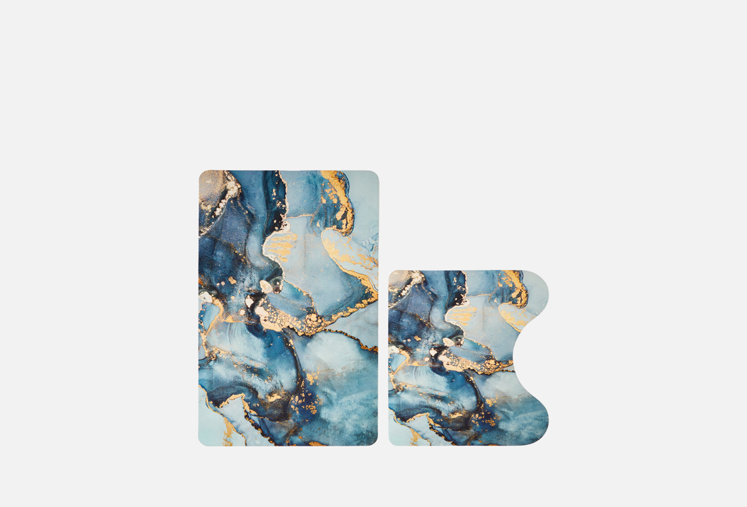 

Комплект ковриков для ванны и туалета CARPETS, Принт, 50х80, 40х50, синий 2 шт