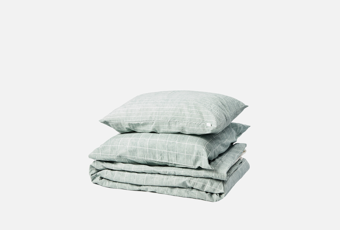 Изображение товара Комплект постельного белья DeNASTIA Идиллия жатый хлопок 1.5 спальный полоска и клетка