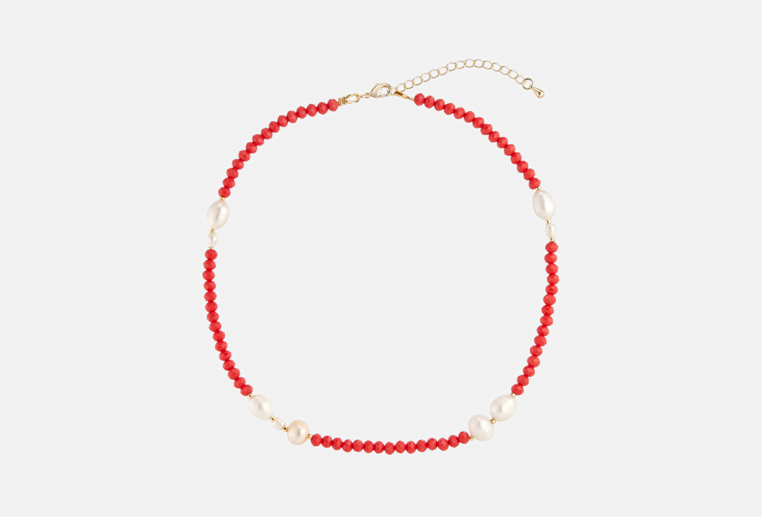 Изображение товара Красный чокер Veltom из ювелирного стекла и жемчуга для женщин