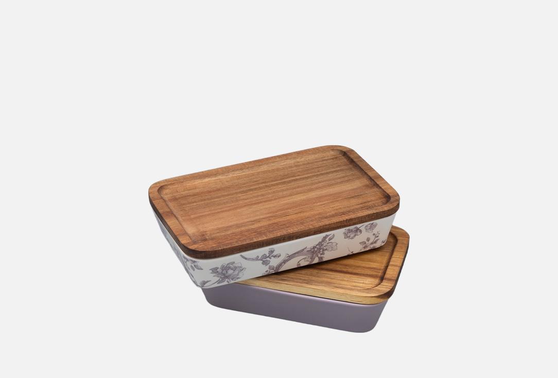 

Набор для запекания с деревяной крышкой ИМПЕРАТОРСКИЙ ФАРФОРОВЫЙ ЗАВОД, Принт, 190х120, 200х140, Monplaisir Violet, прямоугольные 2 шт