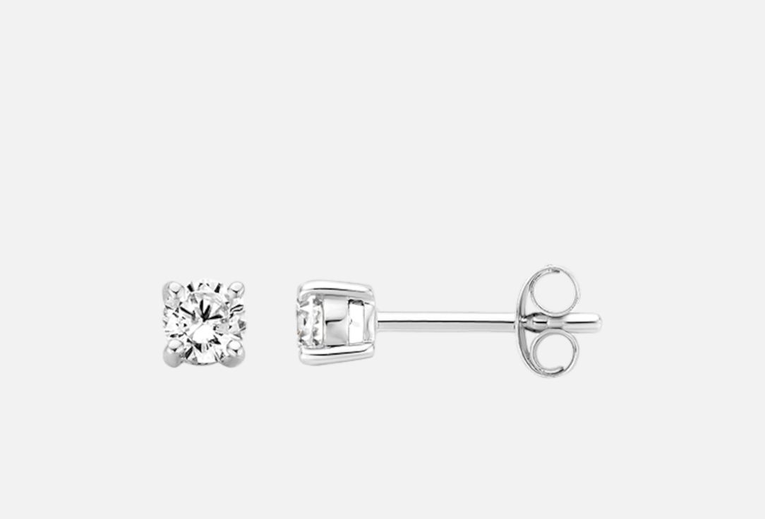 Изображение товара Золотые серьги пусеты с фианитами 14 карат белое золото 3,5 мм Blush