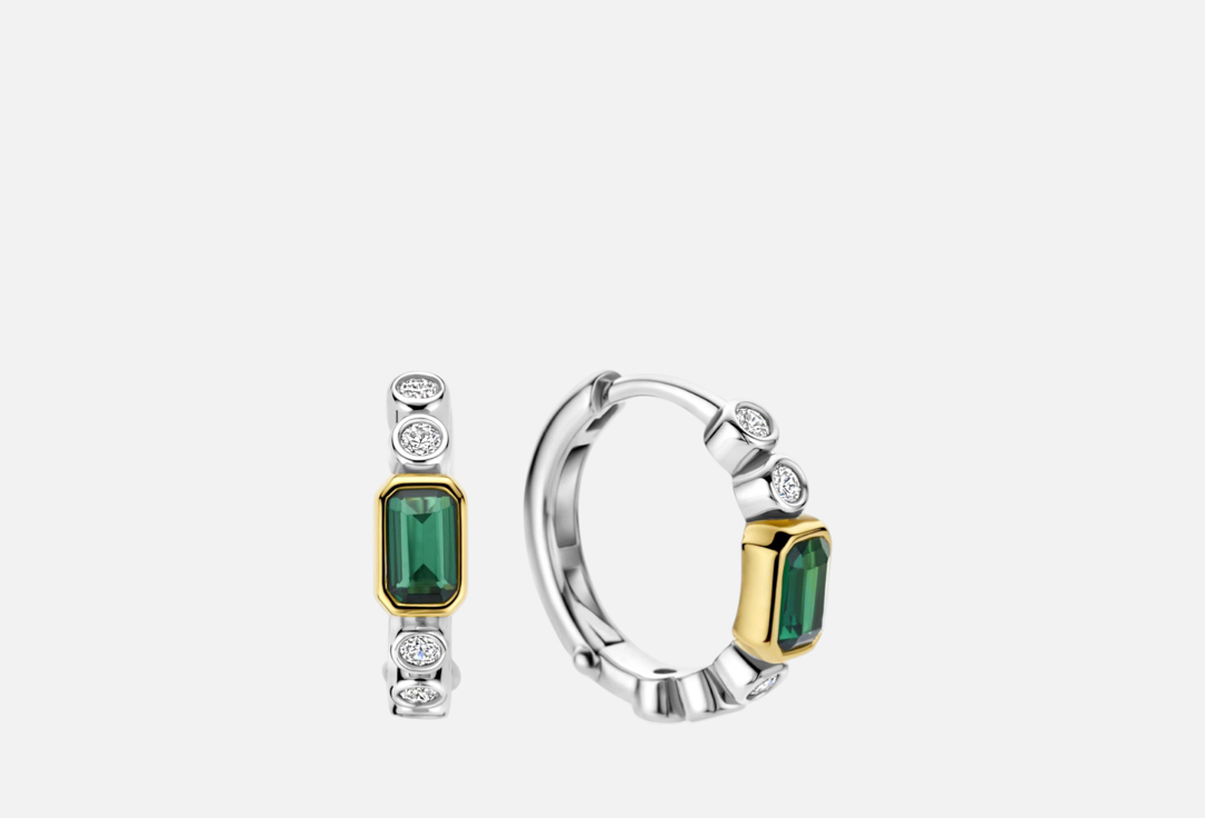 Изображение товара Серьги-кольца из серебра 925 пробы с фианитами и золотой оправой TI SENTO CLASSIC