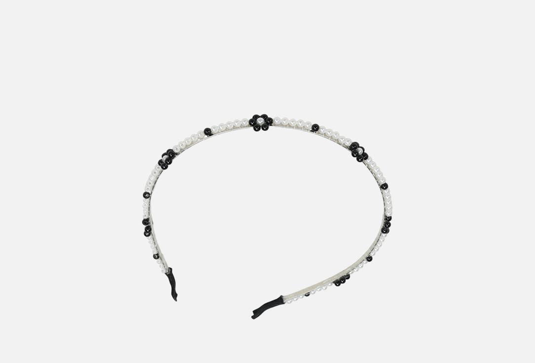 Изображение товара Ободок для волос Preti Girl черно-белый жемчужный с цветочками для женщин