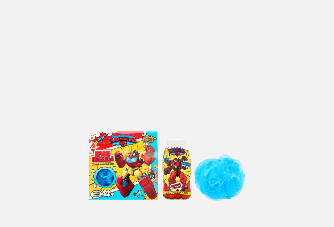 Изображение товара Детский набор для душа Яркие победы Мегамонстры 2 в 1 шампунь-гель и мочалка для тела 250 мл