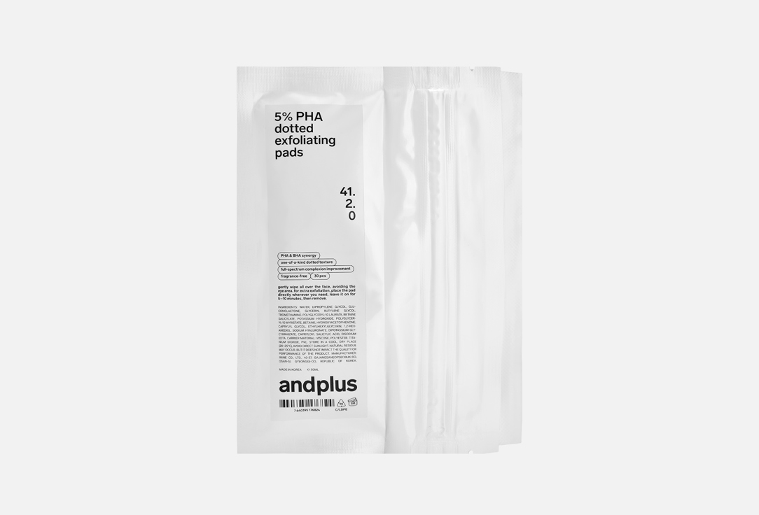 

эксфолиирующие пэды для лица ANDPLUS, 5% PHA dotted exfoliating pads 41.2.0 30 шт
