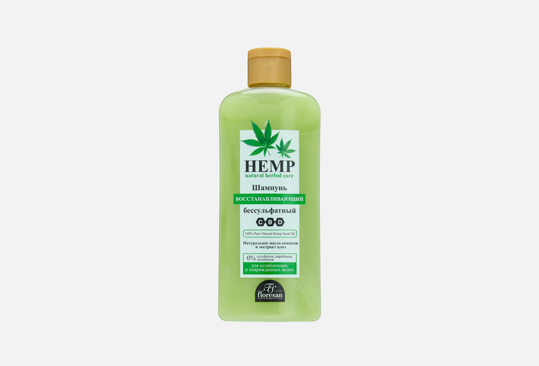 Изображение товара Бессульфатный шампунь Floresan Natural hemp oil & Aloe extract для поврежденных волос 400 мл