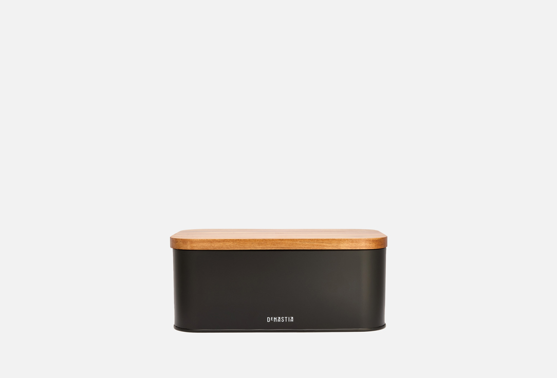Изображение товара Хлебница DeNASTIA стальная с деревянной крышкой, черный