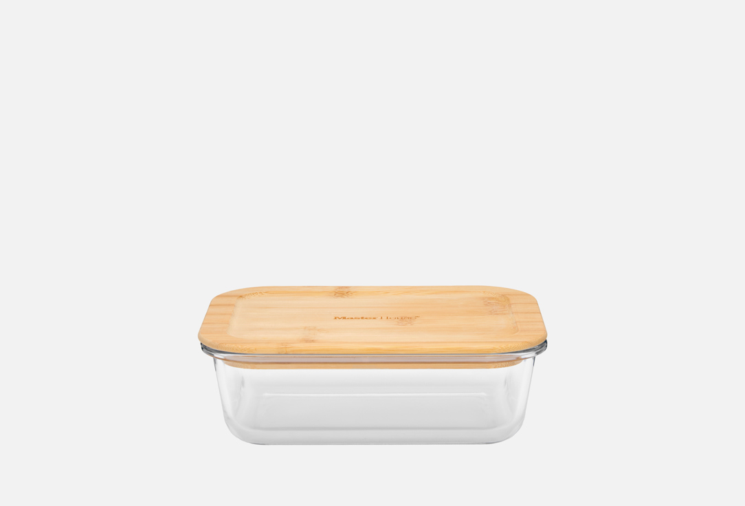 Изображение товара Контейнер для еды Master House Тор-1050 стеклянный, бамбуковая крышка, 1050 мл
