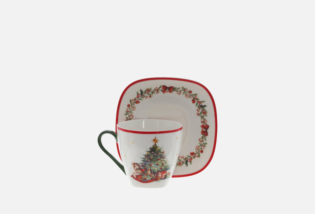 

Чашка с блюдцем TOPGIFT, Принт, Праздничная новогодняя 1 пар