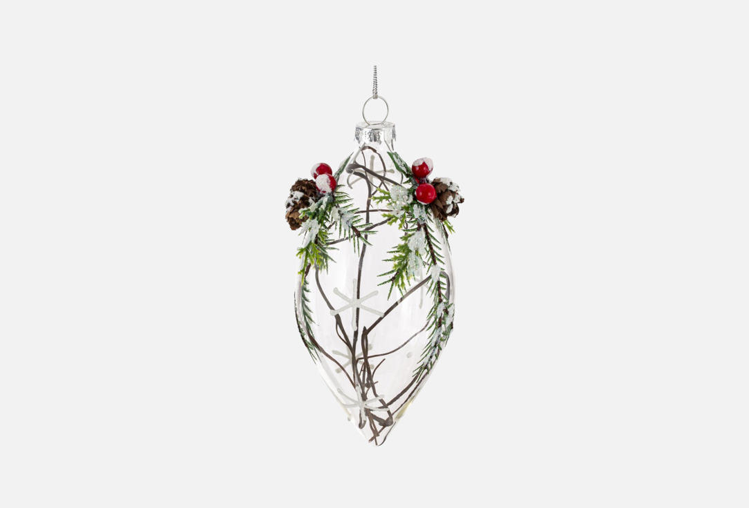 Изображение товара Новогоднее стеклянное украшение Капля с декором диаметром 6 см