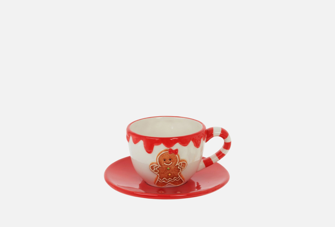 Изображение товара Керамическая чашка с блюдцем и пряничным человечком топгИфт 250 мл