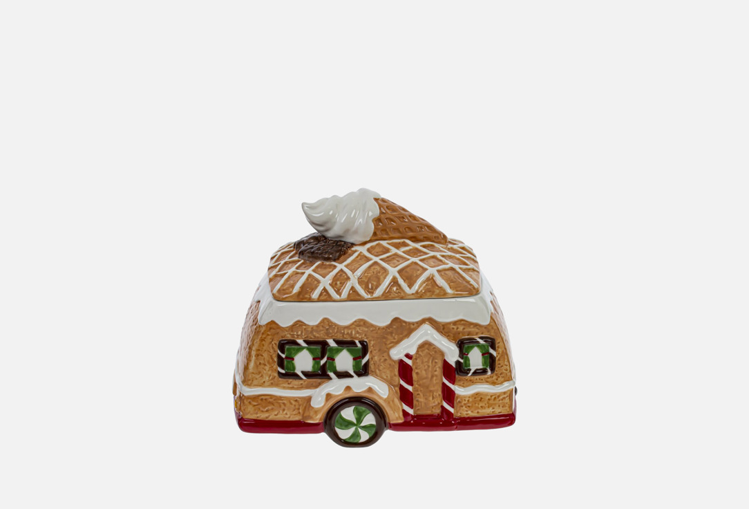 Изображение товара Конфетница Пряничный фургон из керамики 22х13х11 см с глазурью и рожком мороженого