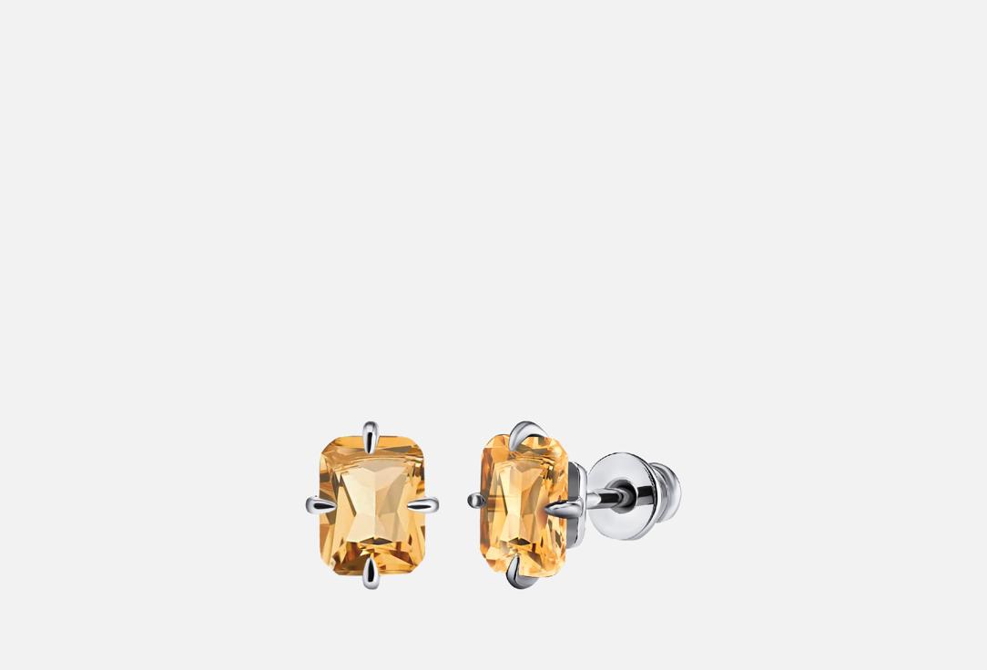 Изображение товара Серебряные серьги с цитринами 925 пробы Oктагон покрытие родием Dita