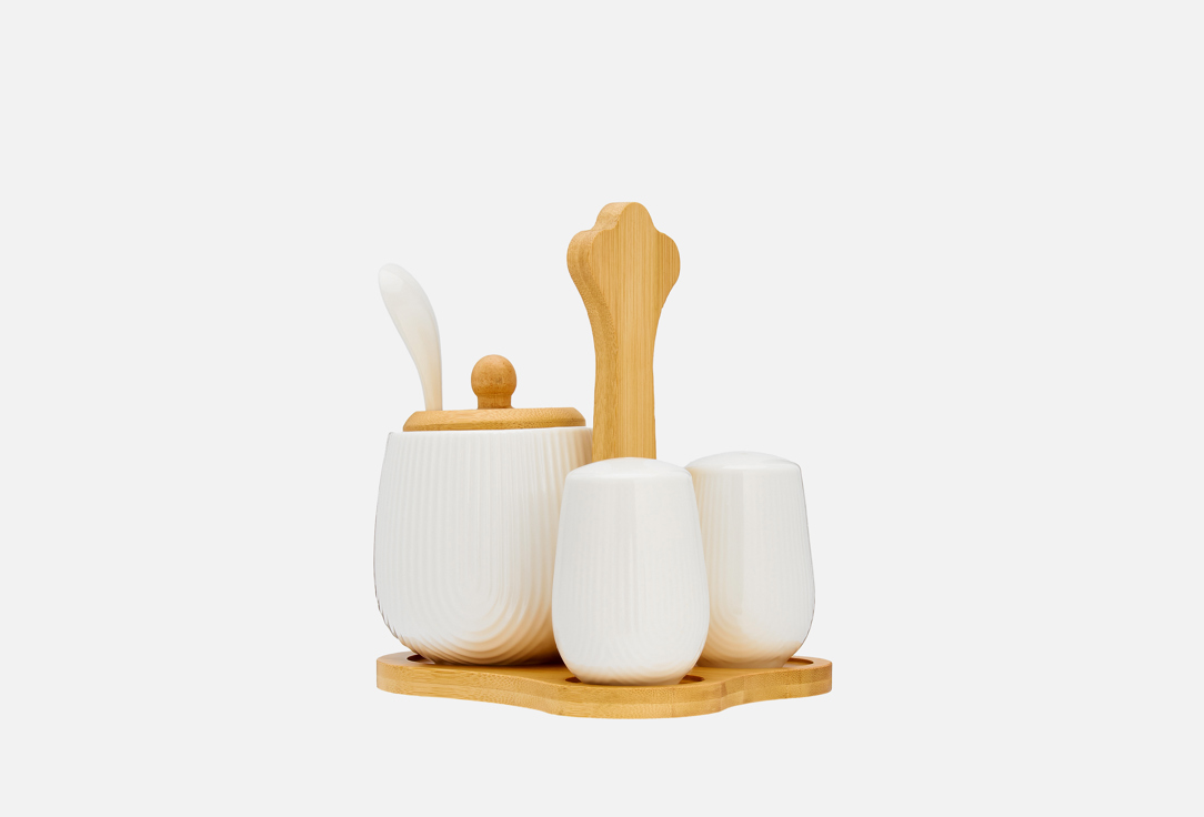 

Набор на бамбуковой подставке: сахарница с ложкой NOUVELLE HOME, Белый, Naturel 3 шт