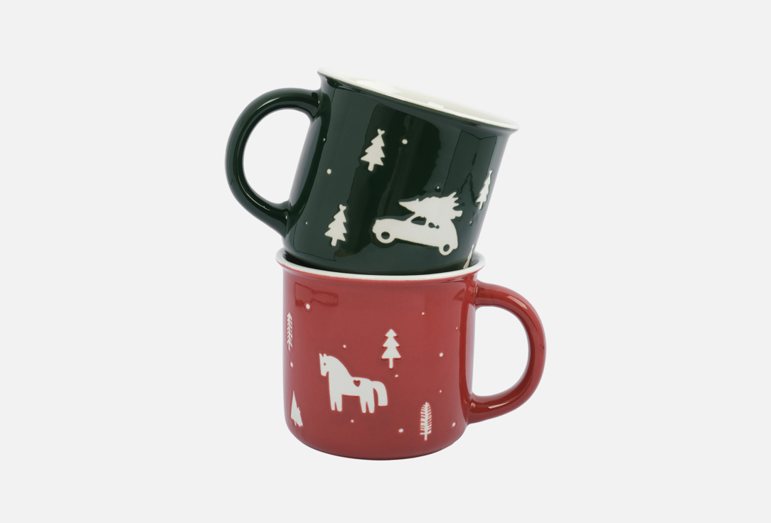 

Набор кружек ANNA LAFARG EMILY, Принт, Retro, Лошадь, Машина с елкой, зеленая, красная 2 шт