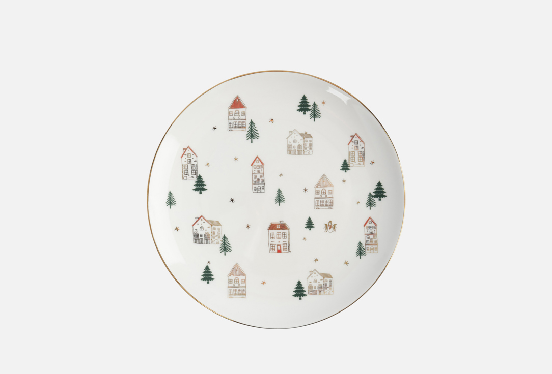 

Тарелка обеденная ANNA LAFARG EMILY, Принт, Townlet, Домики и ели, бело-золотистая, 27 см 27 см