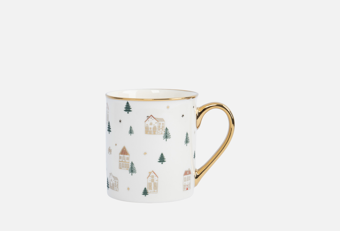 

Кружка ANNA LAFARG EMILY, Принт, Townlet, Домики и ели, бело-золотистая 1 шт