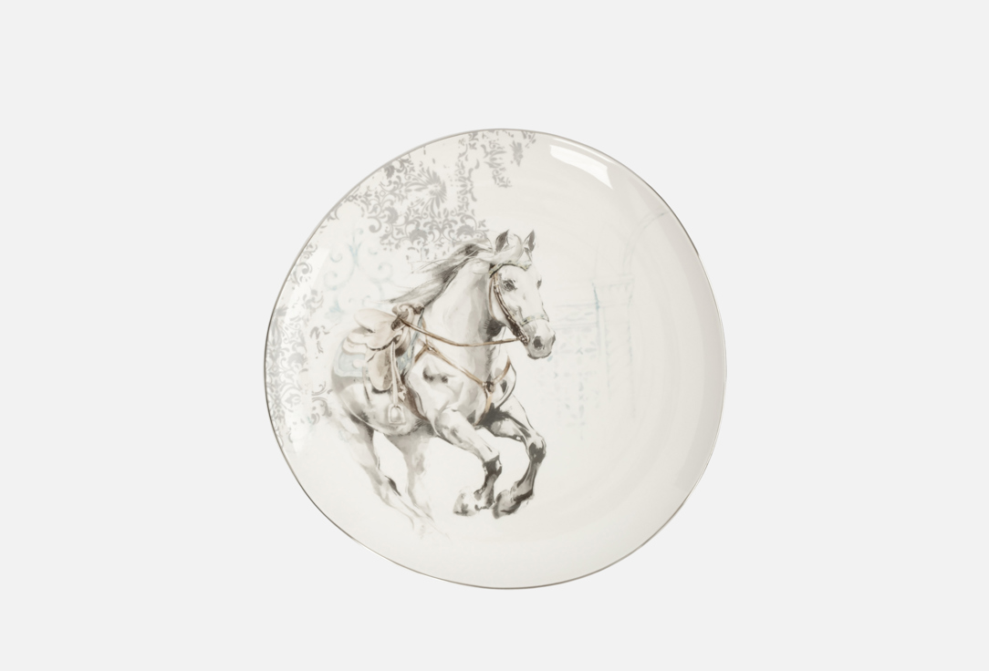 

Тарелка обеденная ANNA LAFARG EMILY, Принт, White horse, Конь, белая, с серебристым кантом, 28 см 28 см