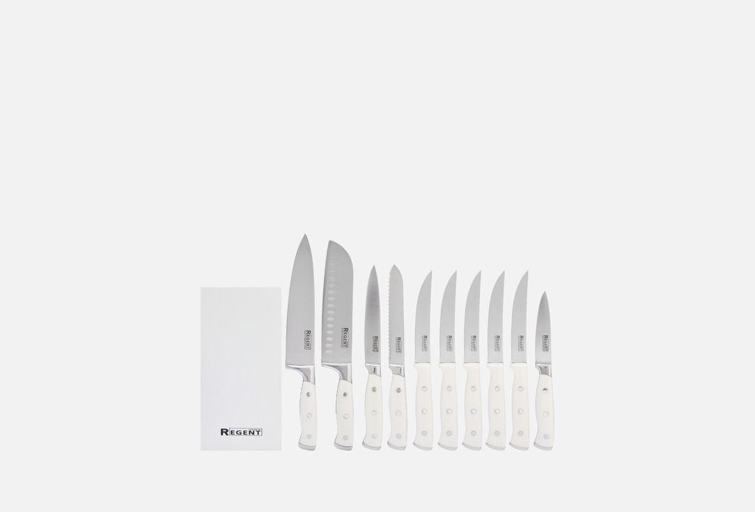 Изображение товара Набор ножей Regent inox Linea Grande с деревянной подставкой, 5 шт