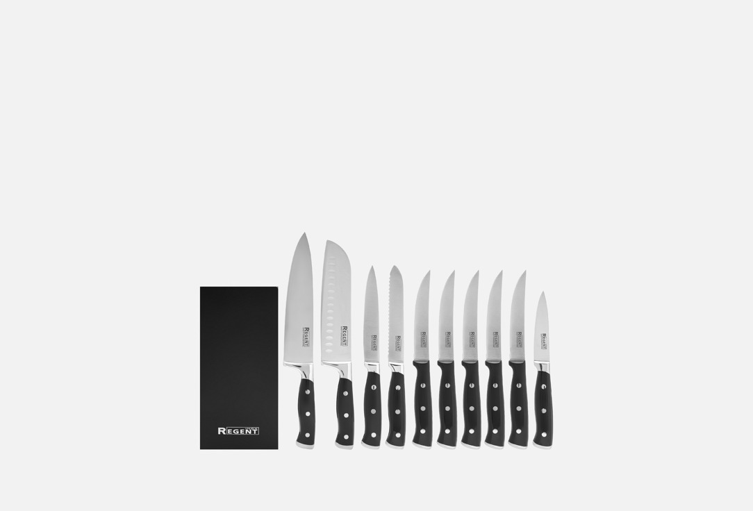 Изображение товара Набор ножей Regent inox Linea Grande с деревянной подставкой универсальный