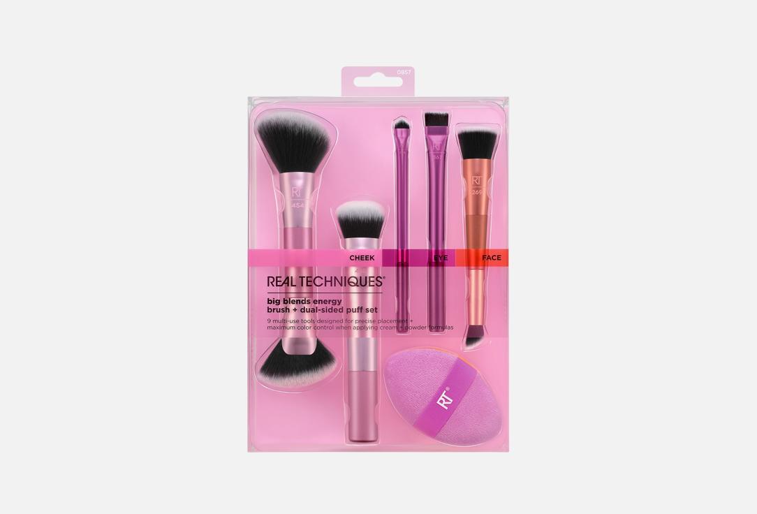 

Набор кистей и двусторонняя пуховка для макияжа REAL TECHNIQUES, Big Blends Energy Set 6 шт
