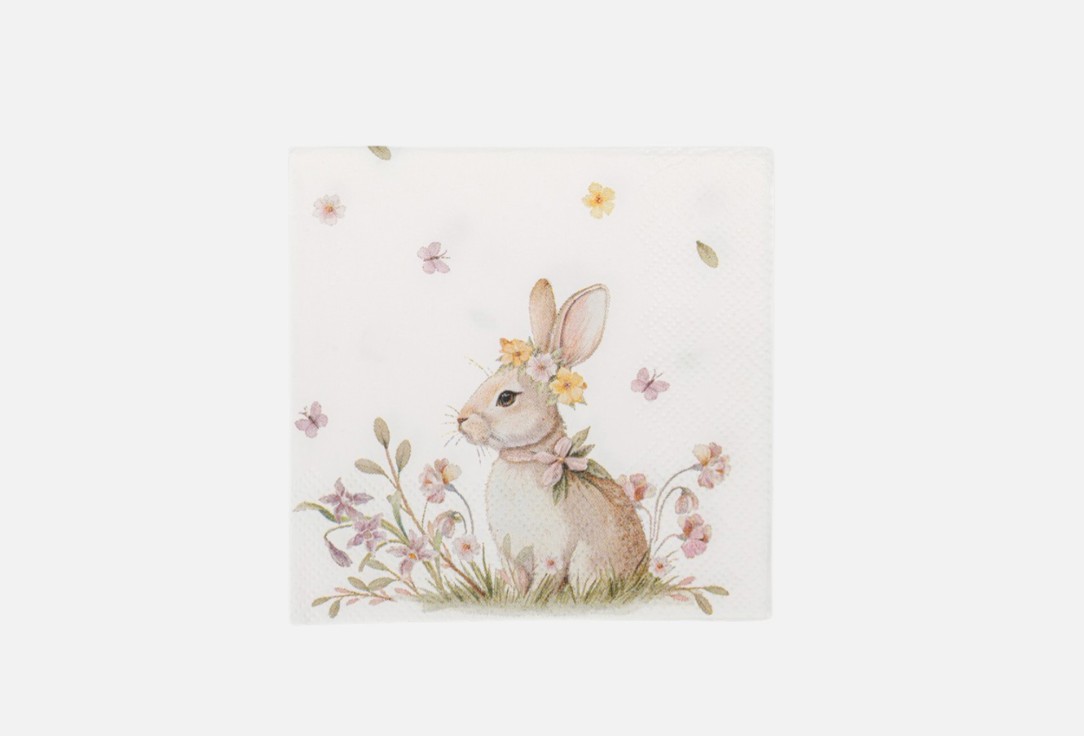 Салфетки бумажные ANNA LAFARG EMILY Easter rabbit, Кролик с венком, 21х21 см 20 шт