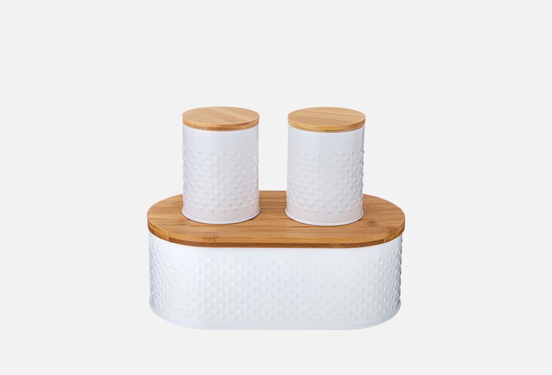 

ХЛЕБНИЦА с БАНКАМИ ДЛЯ СЫПУЧИХ AGNESS, Мультиколор, 33,8Х18Х12СМ, белая 3 шт