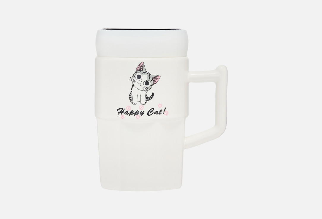 

Кружка с крышкой TOPGIFT, Принт, Happy cat 1 шт