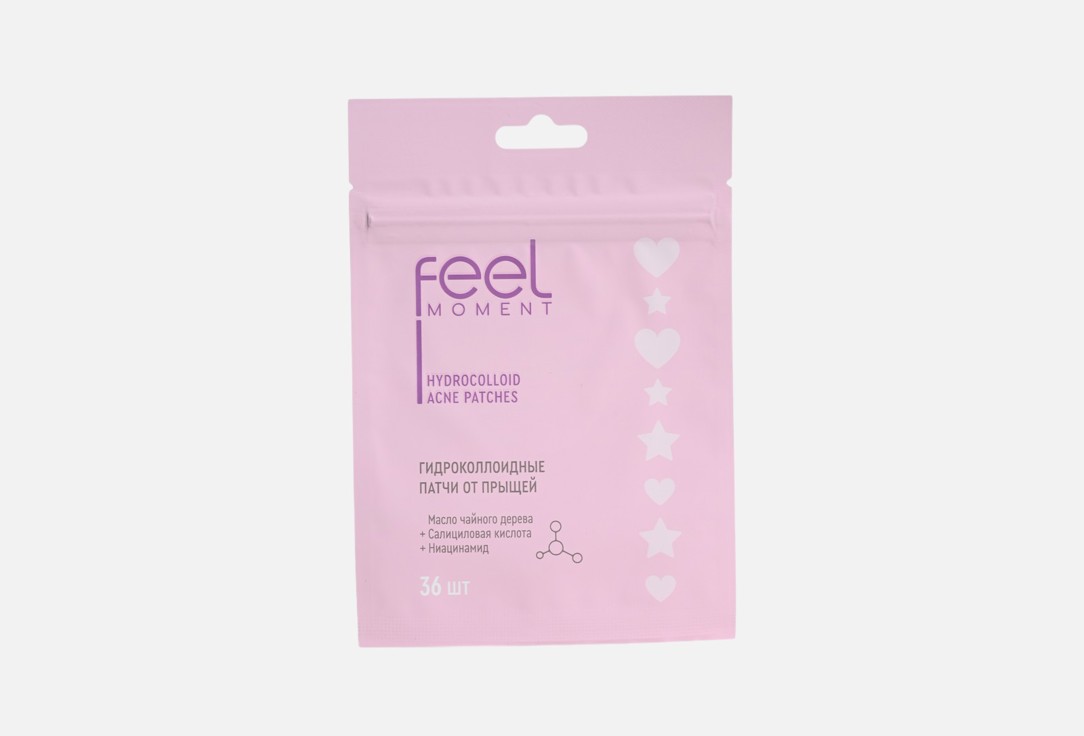 

Локальные патчи от прыщей FEEL MOMENT, Гидроколлоидные, фигурные 36 шт