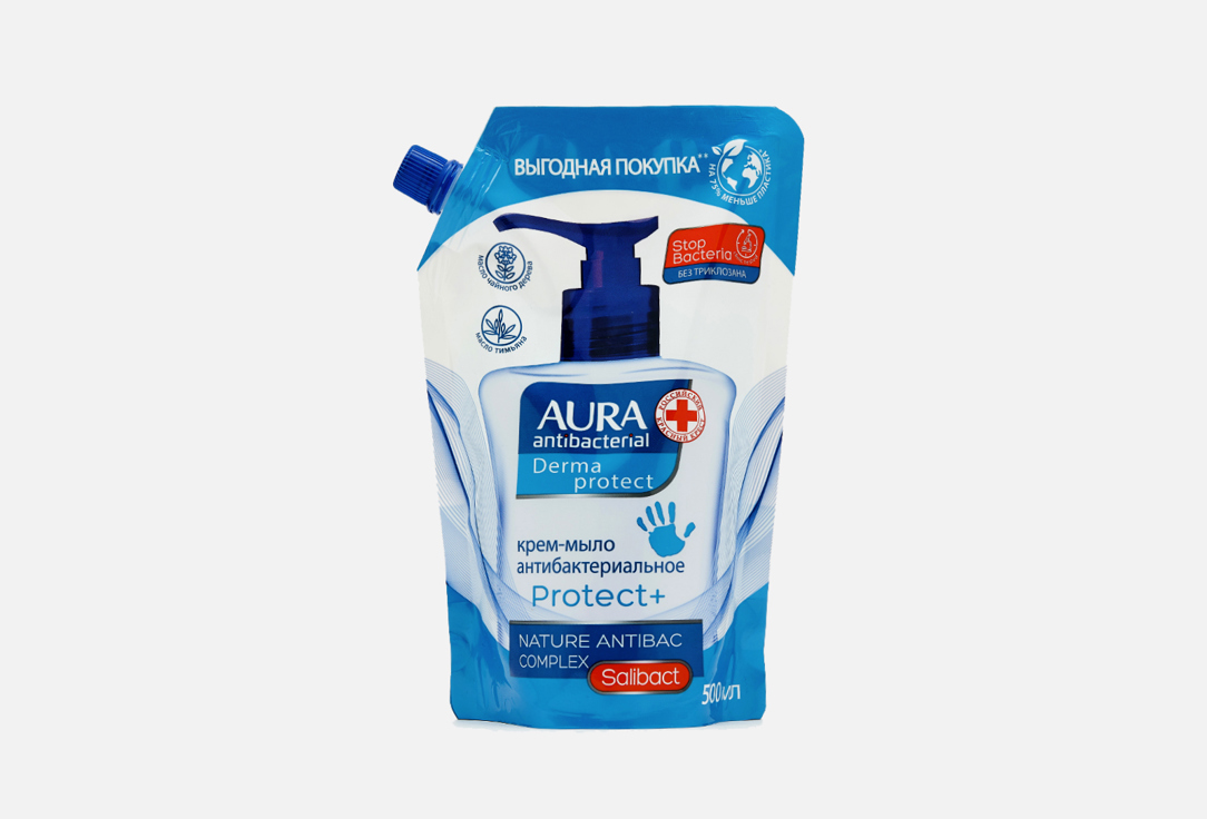 Крем-мыло антибактериальное AURA Derma Protect 500 мл набор из 3 штук мыло жидкое aura antibacterial 500мл derma protect крем мыло дой пак