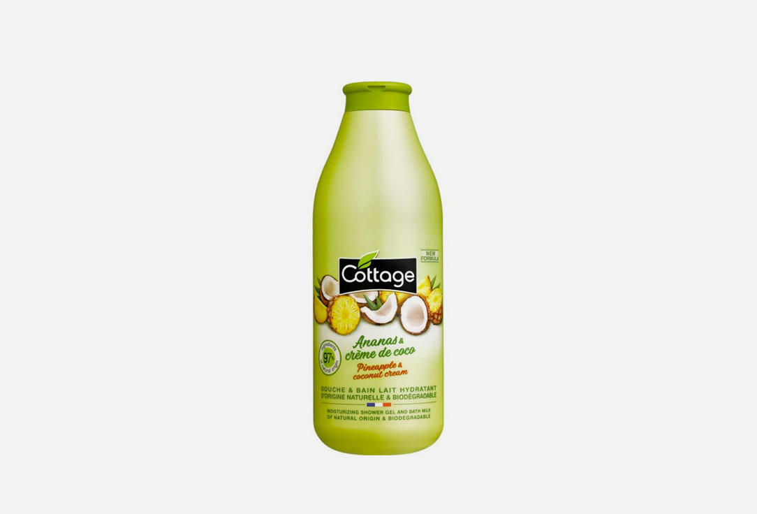 гель для душа cottage молочко для душа увлажняющее ананас кокос energizing shower gel pineapple and coconut cream Увлажняющий гель для душа и пена для ванны 2 в 1 COTTAGE PINEAPPLE & COCONUT CREAM 750 мл