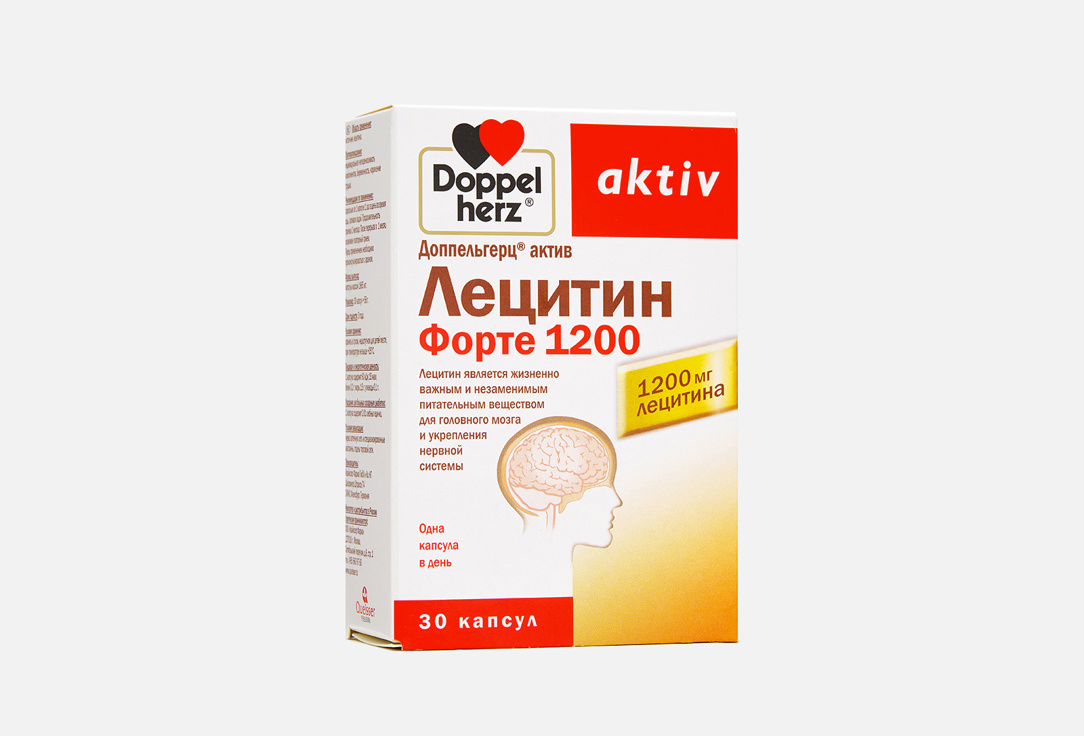 Лецитин Форте DOPPELHERZ 1200 мг с витамином Е, группы B 30 шт бад для женского здоровья doppelherz менопауза форте фолиевая кислота кальций йод 30 шт