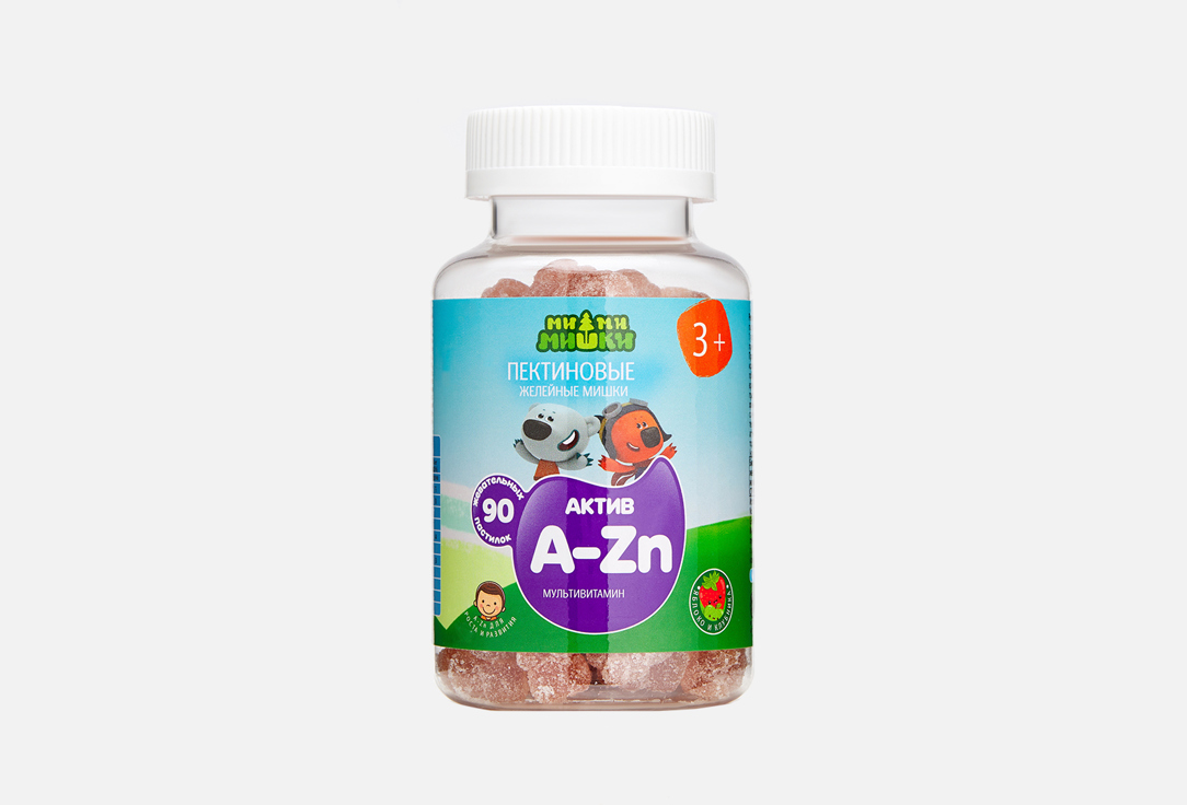 мультивитамины для детей МИ-МИ-МИШКИ Актив A-ZN со вкусом яблока и клубники 90 шт набор из 4 х кубиков ми ми мишки