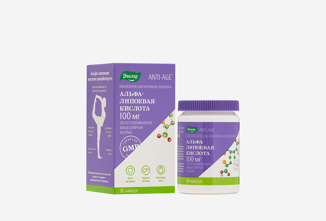 

Альфа-липоевая кислота ЭВАЛАР, Альфа-липоевая кислота 100 мг по 1,1 г 30 шт