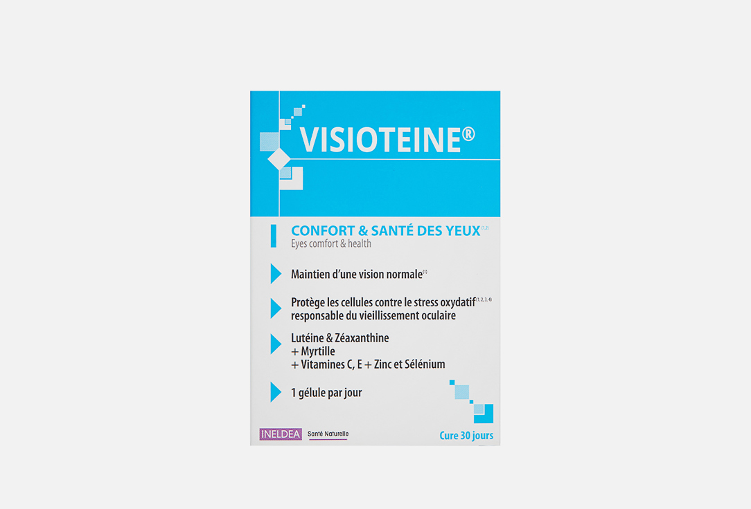 БАД для поддержки зрения INELDEA SANTE NATURELLE Visioteine лютеин, черника, цинк 30 шт биологически активная добавка ineldea sante naturelle immuno protect 90 шт