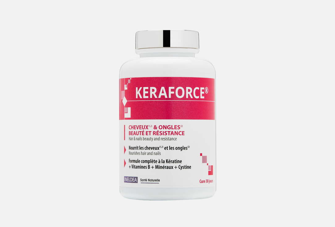 БАД для здоровья волос и ногтей INELDEA SANTE NATURELLE Keraforce кератин, витамин B8, цинк 90 шт ineldea keraforce для волос и ногтей таблетки 90 шт