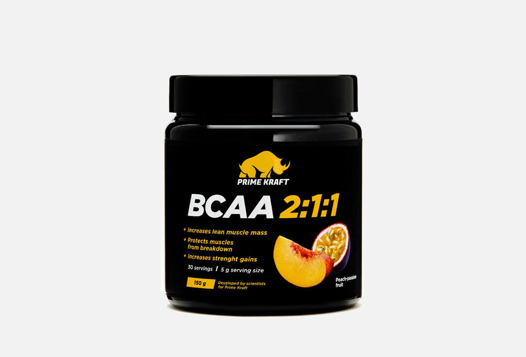 BCAA Prime Kraft L-валин, L-изолейцин со вкусом Персик-маракуйя 