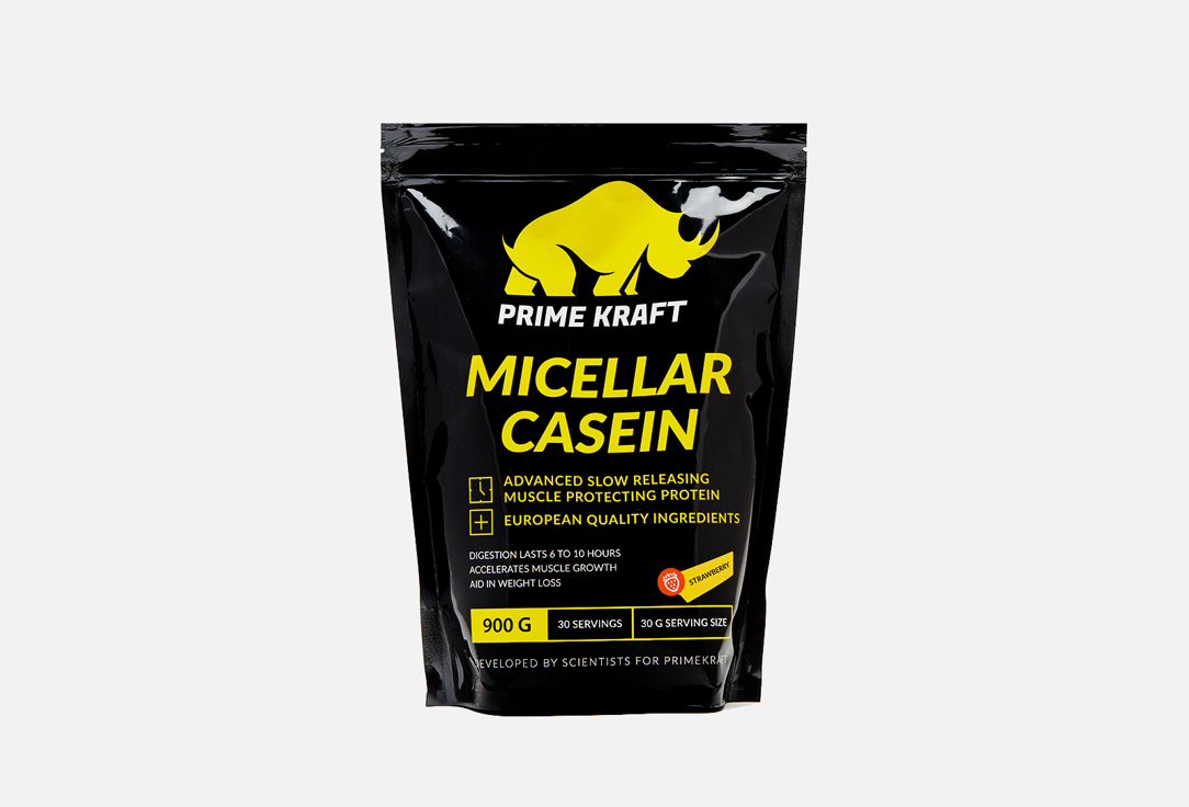 Сухой напиток: клубника PRIME KRAFT Micellar Casein 900 г prime kraft micellar casein 900 гр клубника банан