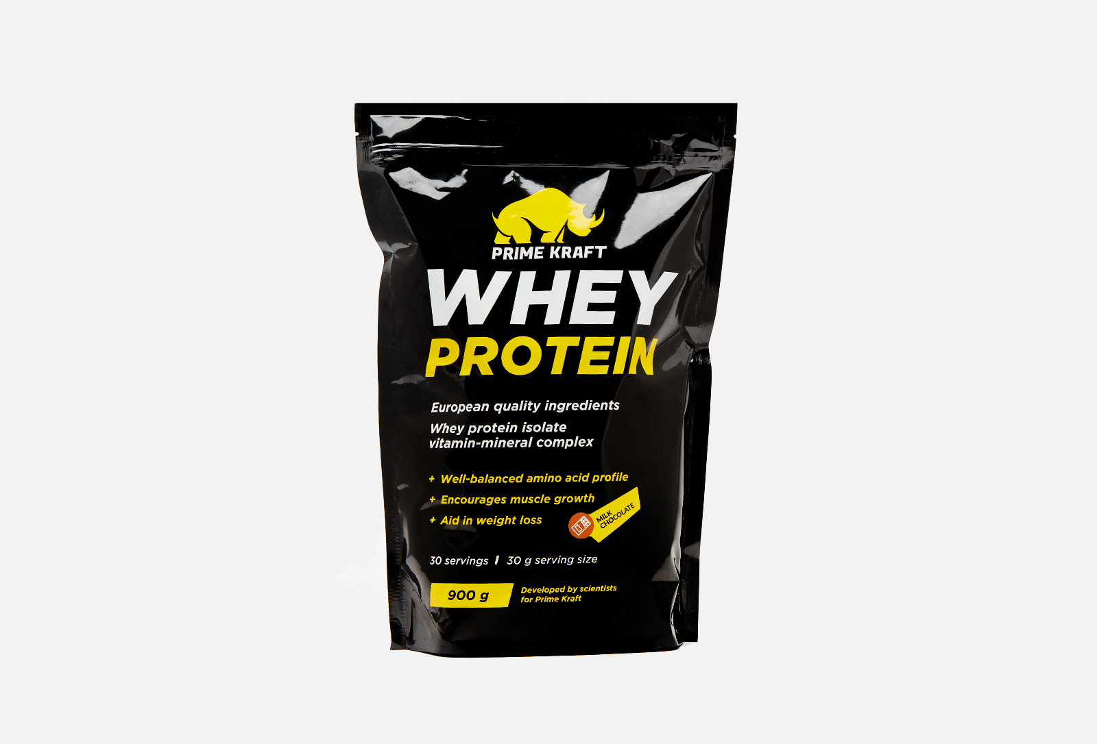 Prime Kraft Протеиновый коктейль: молочный шоколад Whey Protein 900 г ...
