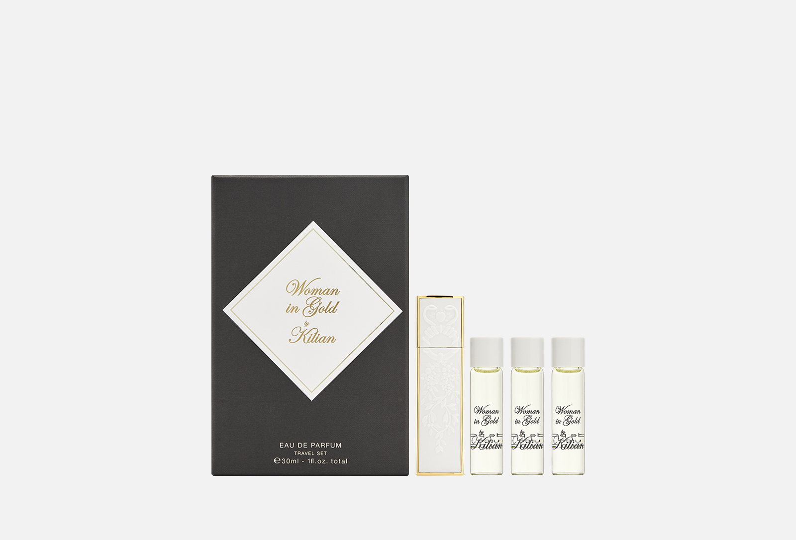woman in gold travel set