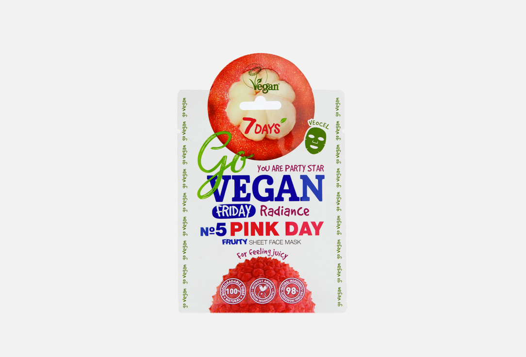 

Тканевая маска для лица 7DAYS, GO VEGAN Fruity sheet face mask Friday PINK DAY For feeling juicy 1 шт