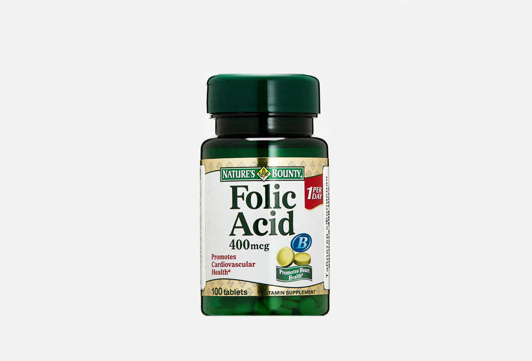Фолиевая кислота NATURE’S BOUNTY 400 мкг в таблетках 100 шт биологически активная добавка в таблетках фолиевая кислота nature’s bounty folic acid 400 mcg 100 шт